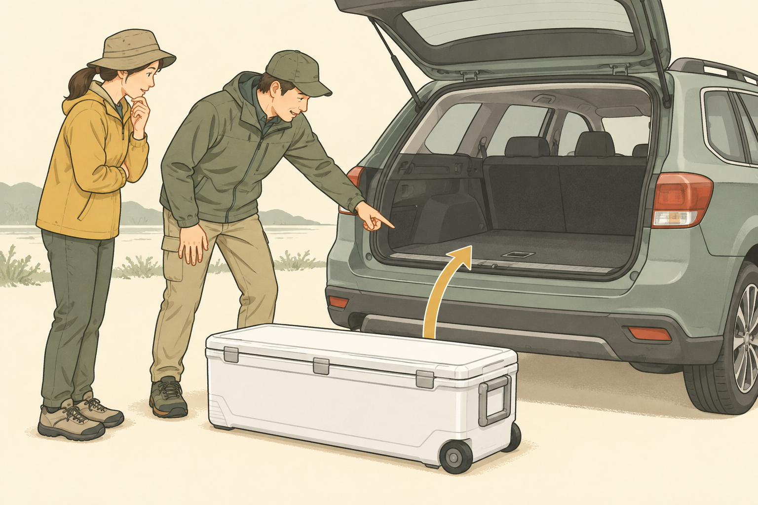 車輪で引けても、荷室への積み下ろしは別に確認する場面画。